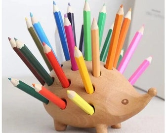 Montessori pencil holder |  Wood Carving Hedgehog | Penholder | Nordic Style Home Decoration | Hendgehog lover | Children's  Gift