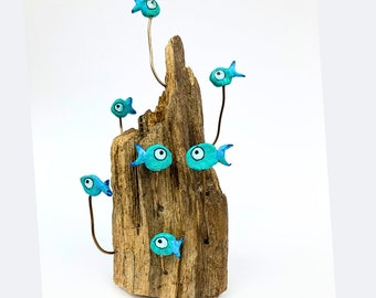 Driftwood art, Driftwood sculpture, Driftwood Aquarium, Gift for Pisces