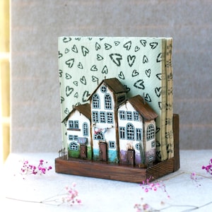 Holz Serviettenhalter, Briefhalter, Miniatur Haus Dorf Dekor, Bauernhaus Wohnkultur, Schreibtisch Organizer