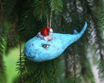 Adorno de ballena para árbol, adorno colgante, decoración navideña