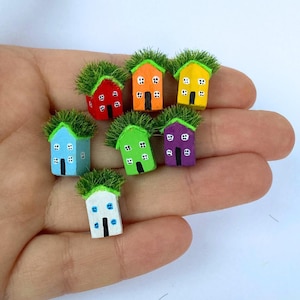 Rainbow Tiny  hand painted Miniature Wooden Houses, Wood Game Token