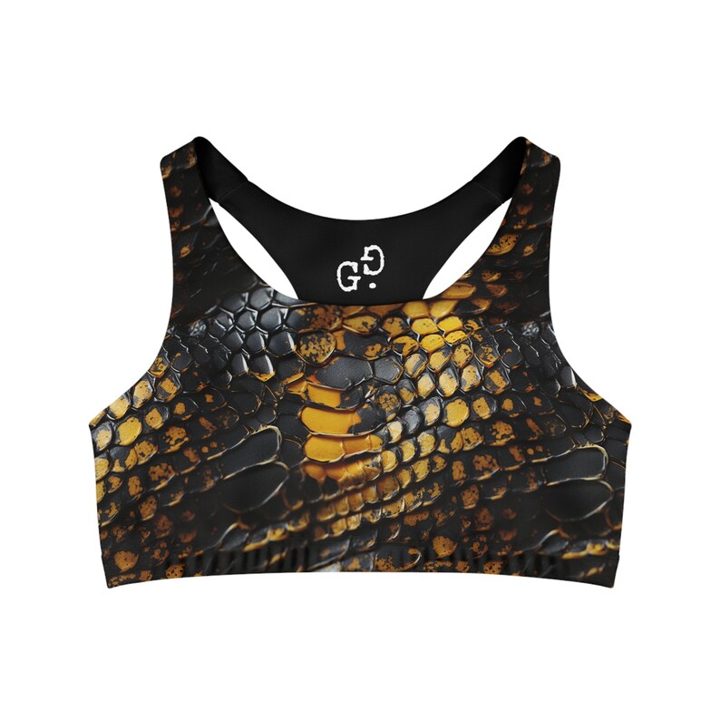 Snake Python Bra Top Snake Sports Bra, Realistic Snake Skin Print, Scales, Brown, Yellow ...