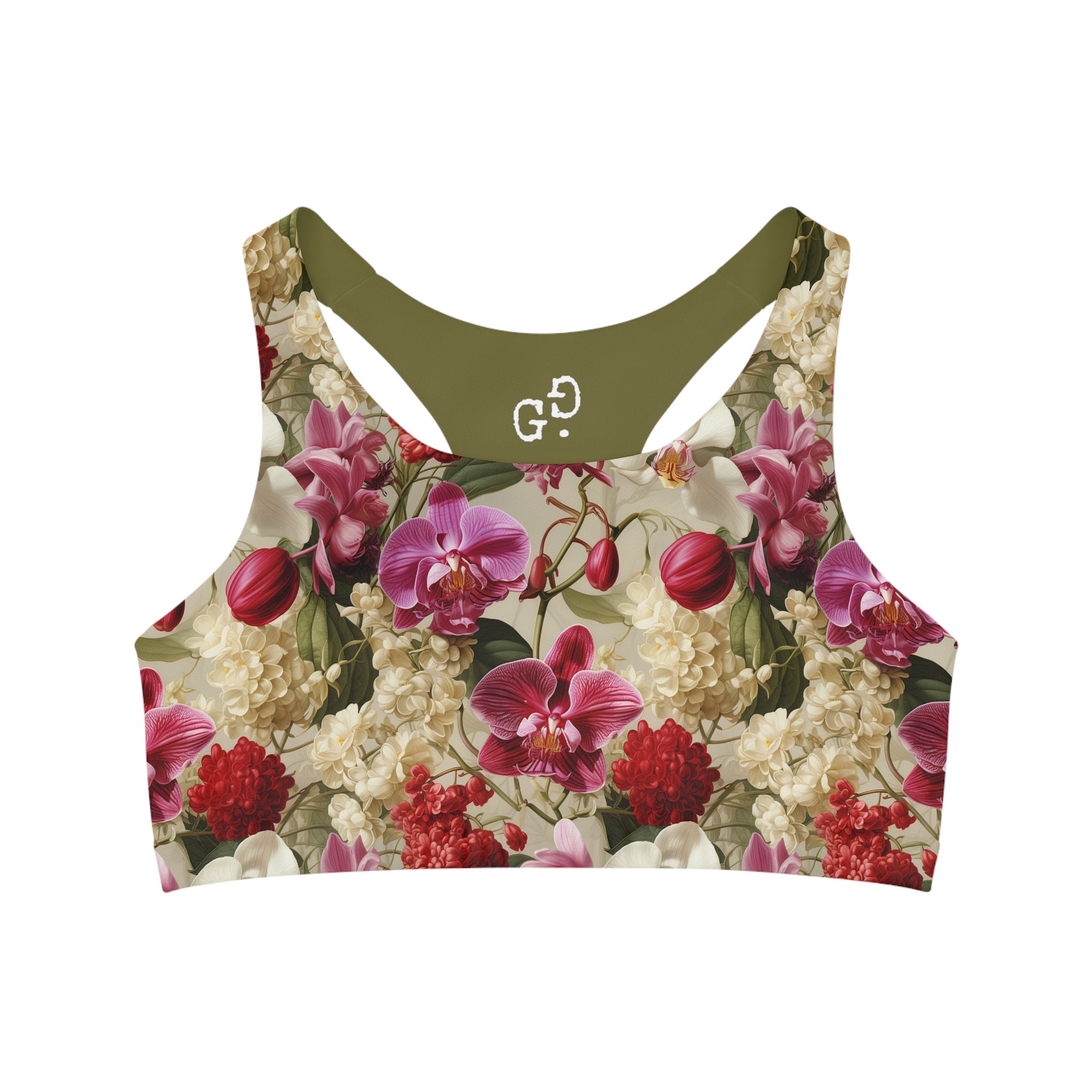 Floral Sports Bra, Purple, Red and White Orchids, Seamless, Comfortable,  Exclusive Design by Goodgrace, Designer Bra -  Norway