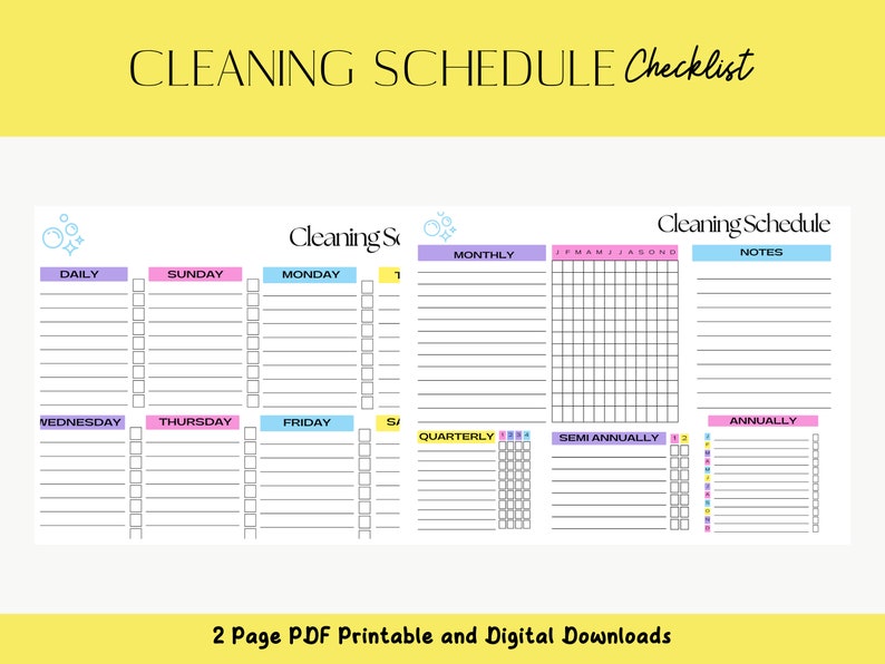 Digitial Printable Monthly Weekly Daily Cleaning Checklist Planner ...
