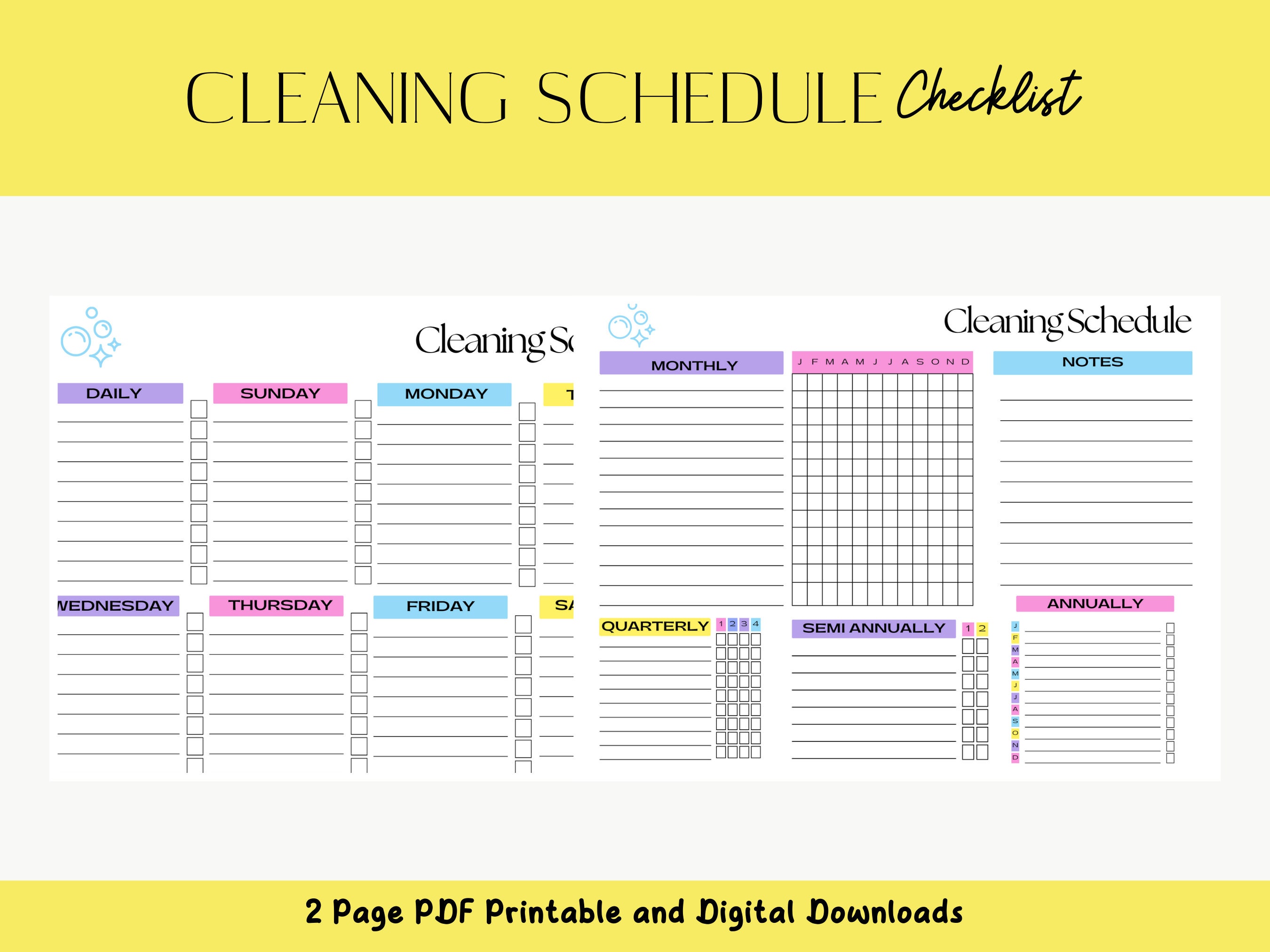 Digitial Printable Monthly Weekly Daily Cleaning Checklist Planner ...