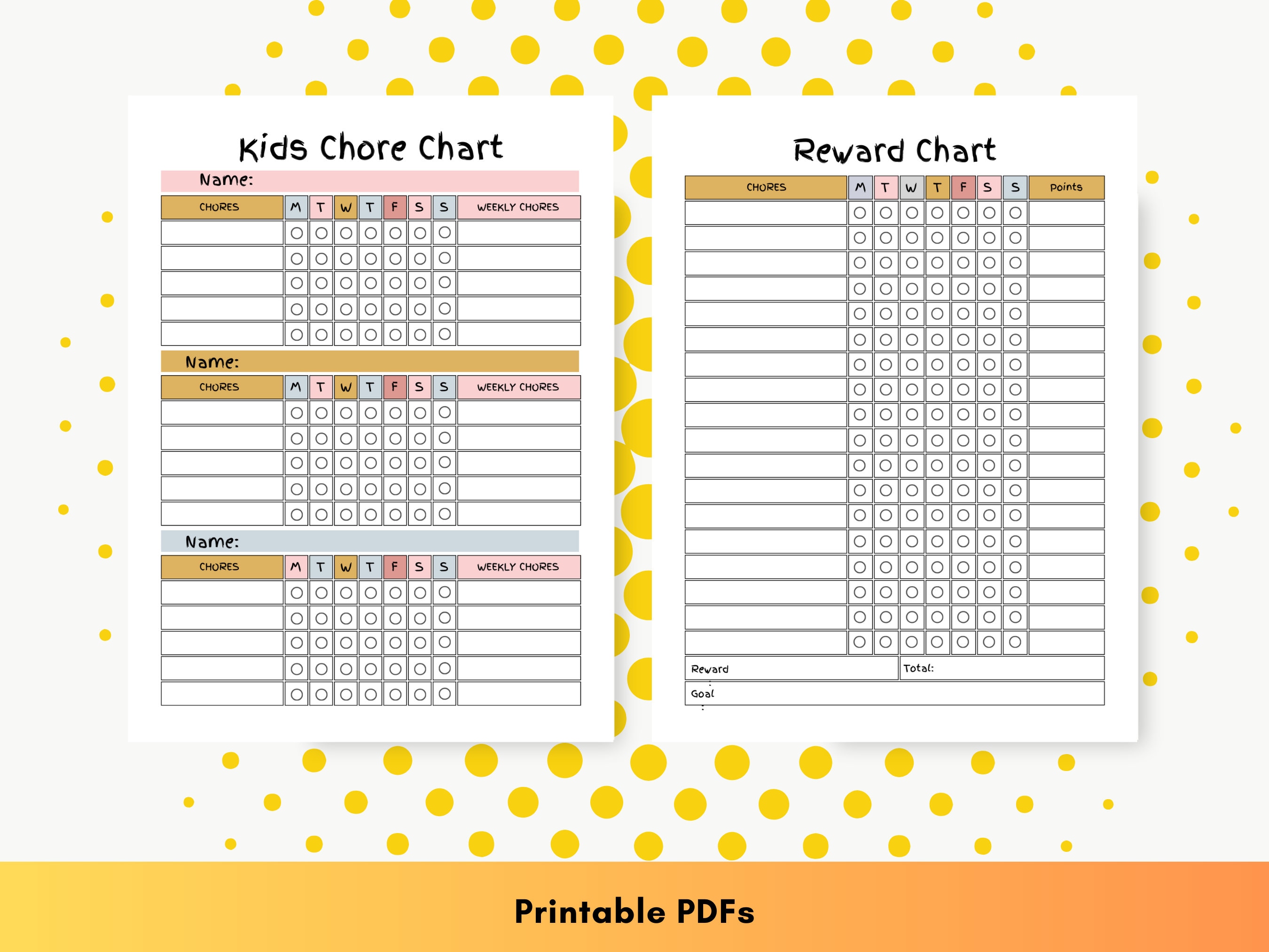 Printable kids daily weekly boys girls chore chart etsy