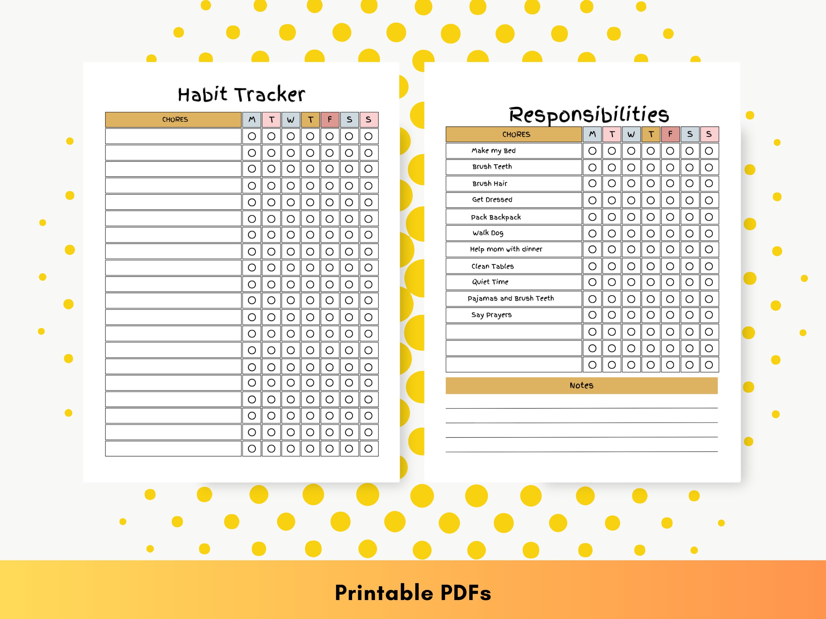 Printable kids daily weekly boys girls chore chart etsy