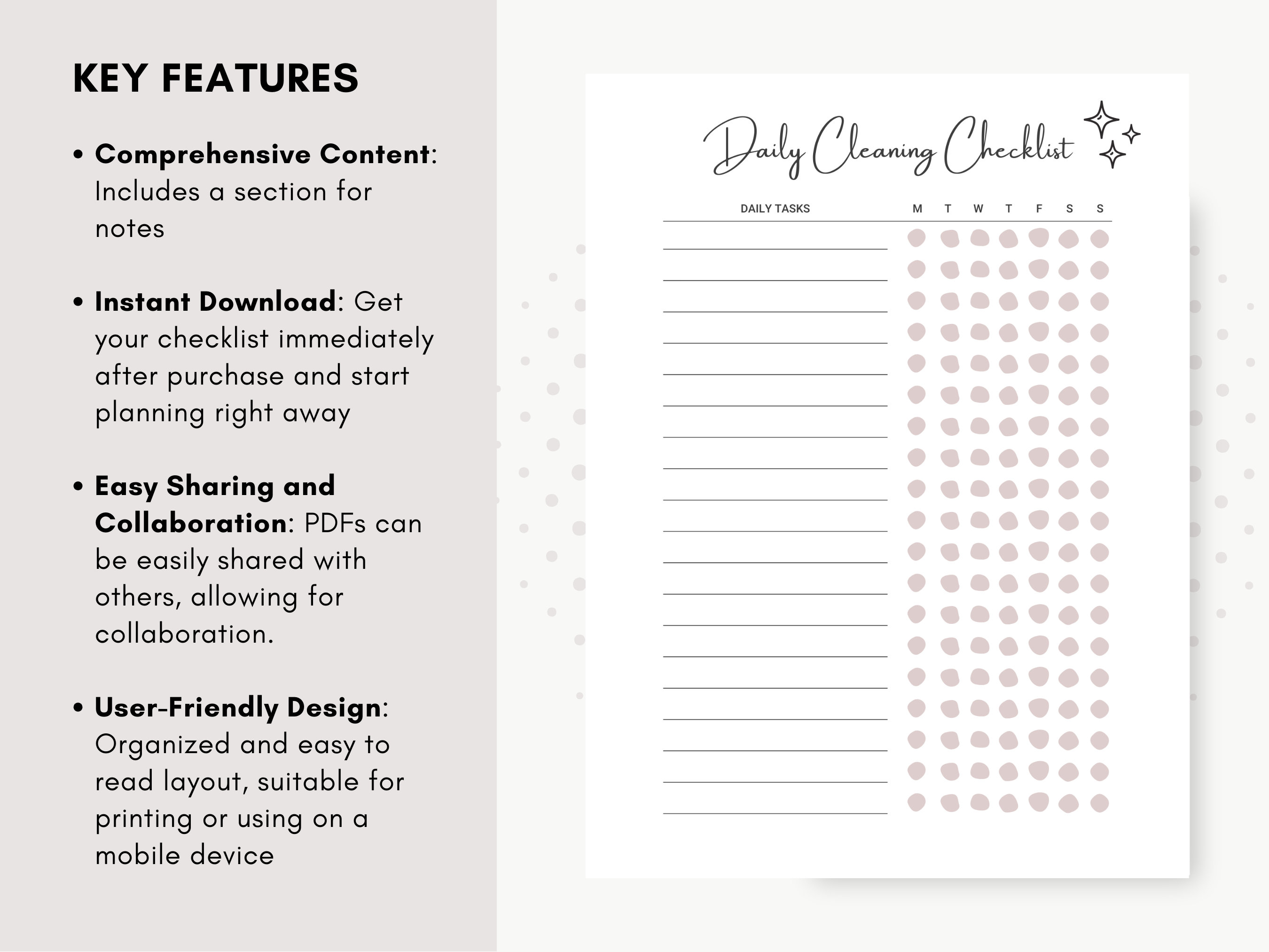 Printable Monthly Weekly Daily Cleaning Checklist Planner, House ...