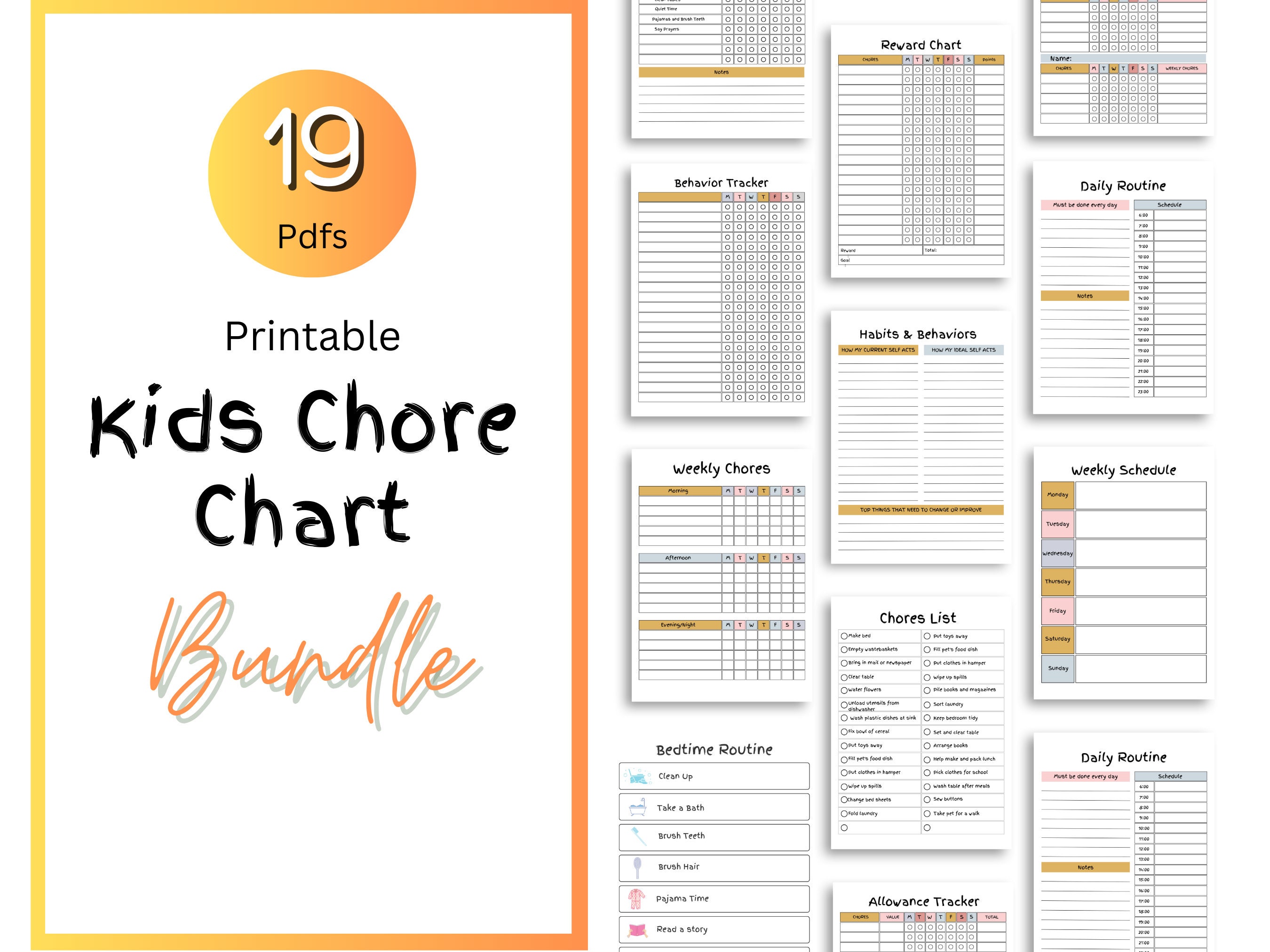 Printable kids daily weekly boys girls chore chart etsy