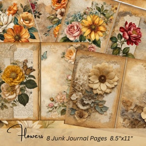 Floral Junk Journal Printable Pages, Flower Junk Journal Kit, Floral Scrapbook Paper Vintage, Junk Journal Supplies