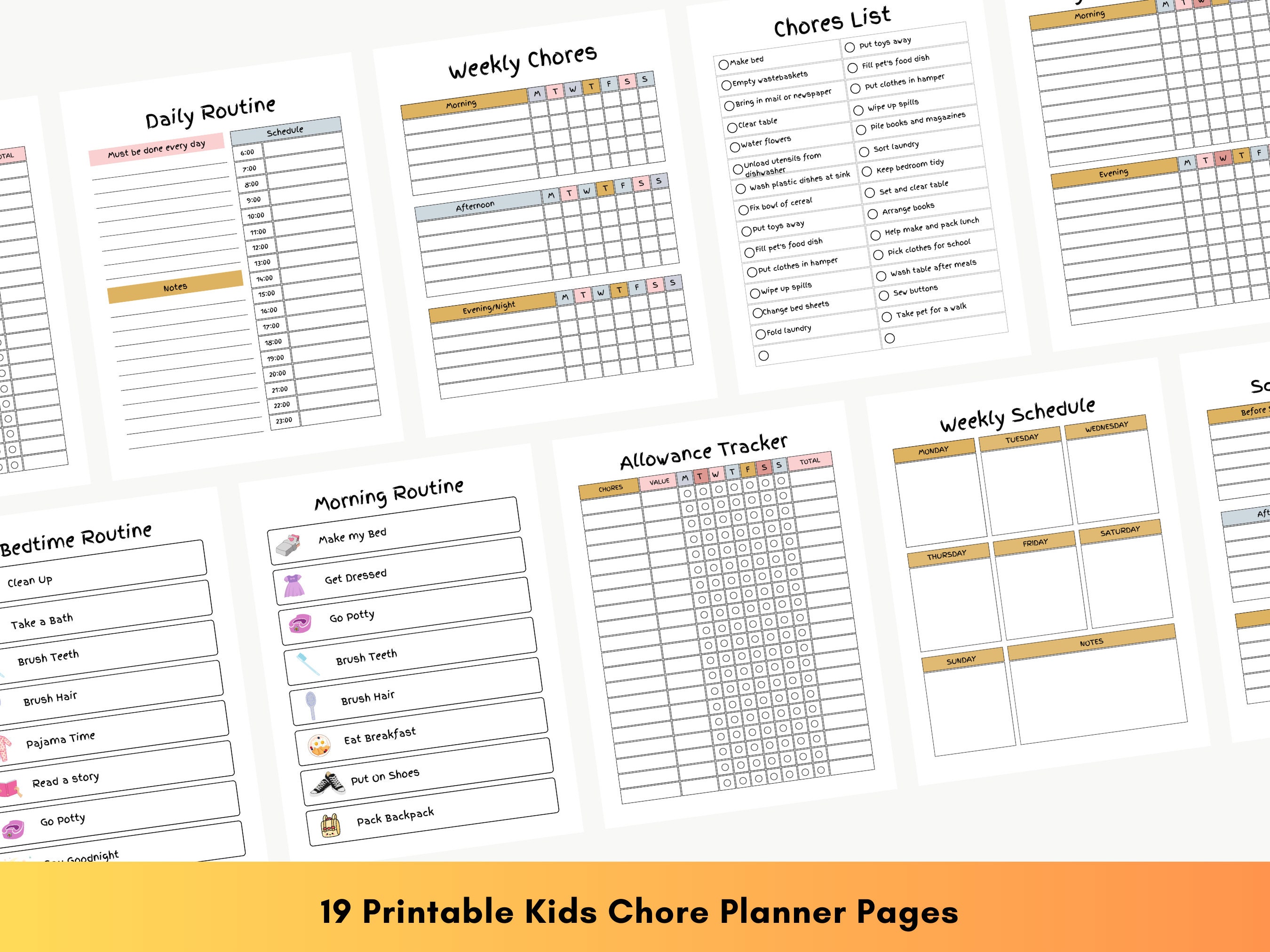Printable kids daily weekly boys girls chore chart etsy