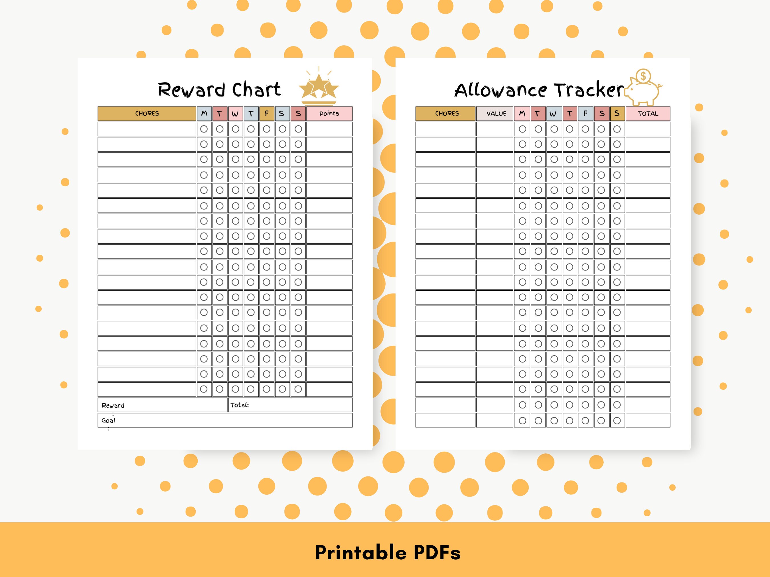 Printable Kids Reward Chart, Allowance Tracker - Etsy