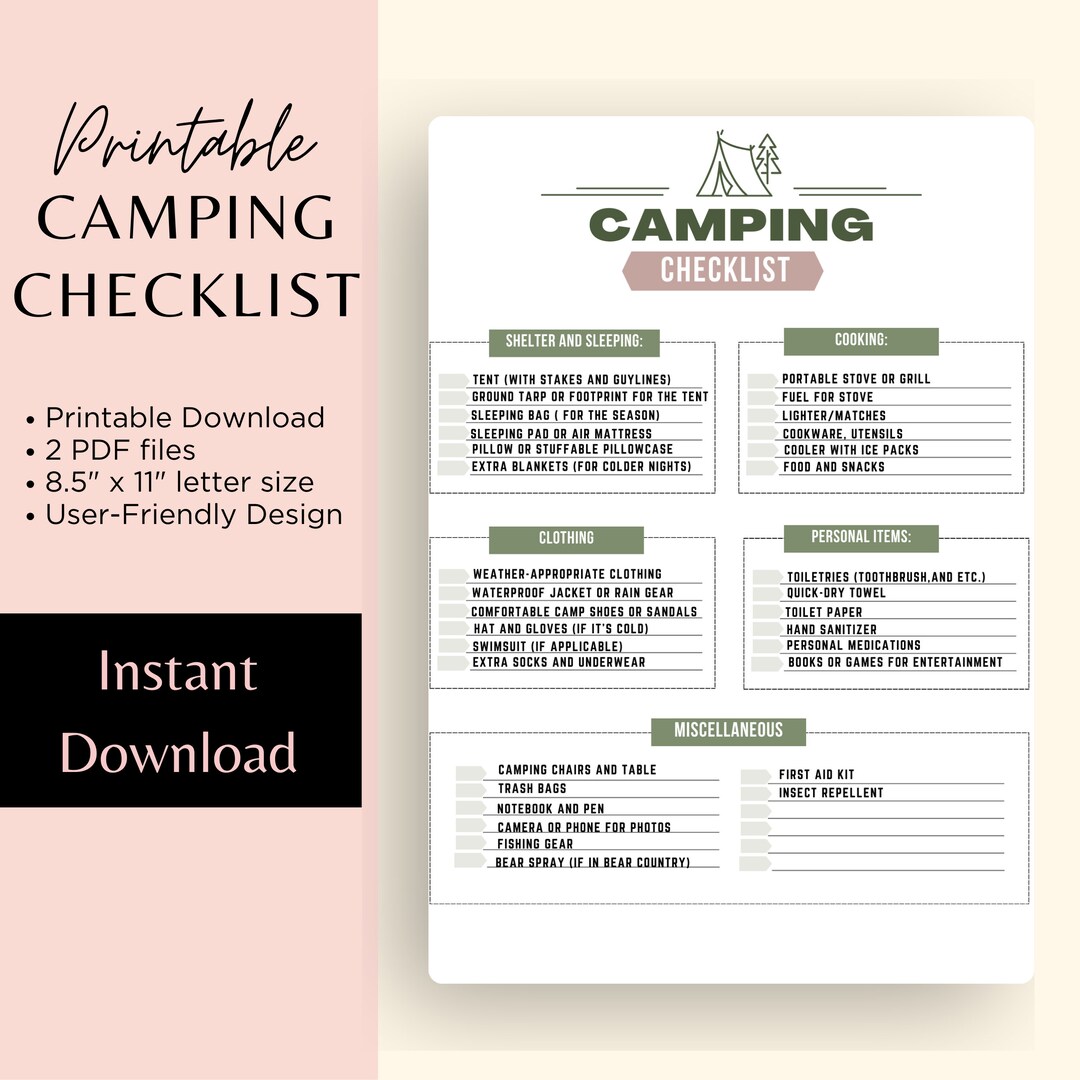 Camping Checklist Printable: Editable Packing List (PDF Download) - Etsy