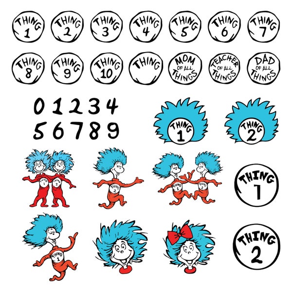 Layered Svg Files, Thing 1 - Thing 2 Svg, Font Files, Svg For cricut,Clipart,High Quality Thing 1 - Thing 2 Png,Instant Download,thing 1 svg