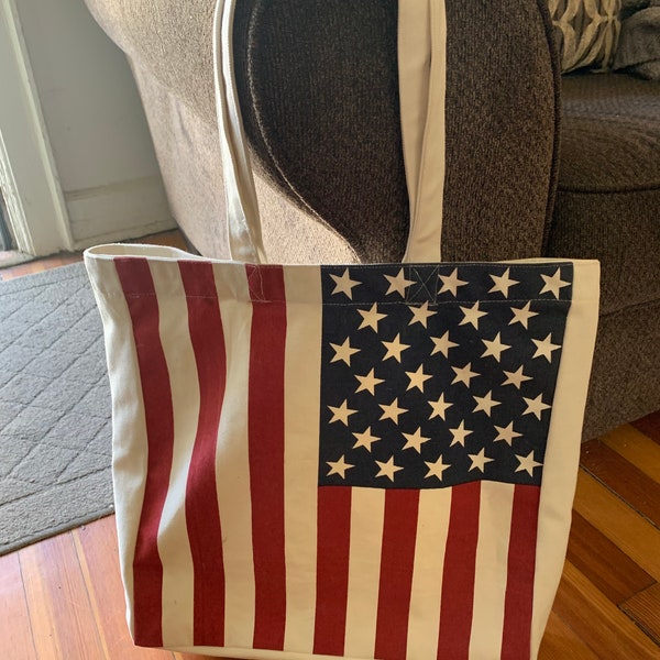 American Flag Large Canvas Tote