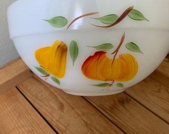 Anchor Hocking Fire King Milk Glass Bowl with Fruit, vintage