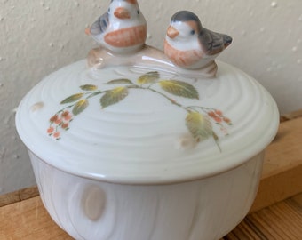 Boîte à bijoux ronde / commode ronde Birds Atop, Takahashi, vintage