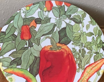 Melamine Round Hot Plate Trivet with Peppers, Vintage, Italy