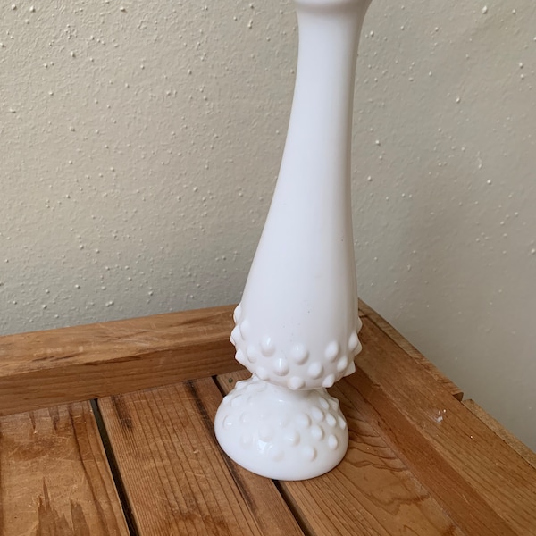 Fenton Milk Glass White Swung Hobnail Bud Pedestal Vase