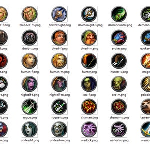 World of Warcraft Class Race Faction Icons 64px x 64px