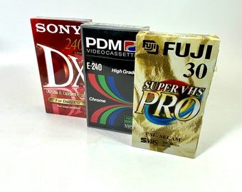 Set of 3 sealed New VHS cassette tapes | Sony dx 240 | Pdm E-240 hg | Fuji 30 PRO super VHS |