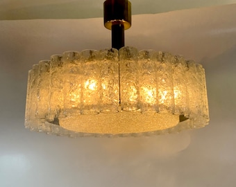 1960-&#39;70 Doria Leuchten pendant lamp | Ice -glass chandelier | 6 x E-14 fitting | Beautiful pendant lamp | 44 x 15 x 37 W x (glass)H x (Total) H
