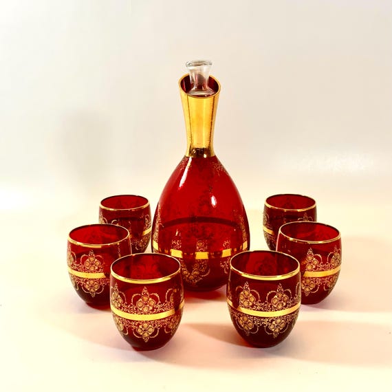 Ferro & Lazzarini Glass | Italian Murano Glass Decanter Set of 6