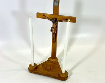 Altar cross with two candle holder | in love triangle (the father, the son and the holy spirit)