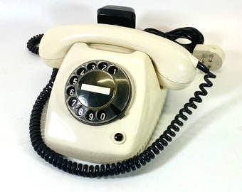 PTT Rotary telephone from '70/'80 | Type T65 | Luxury Ivory look with black extras | Extra monitoring horn | manufacturer: Ericson |