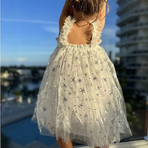 9 m - 5T Vestido floco de neve branco, vestido azul, vestido de bebê, vestido de princesa, vestido de primeiro aniversário, vestido Elsa, vestido Smash the Cake