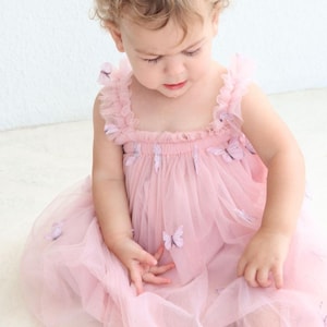 RESTOCK 3M - 7Y Dusty Pink and Sparkles tulle dress, baby tulle, Fairy Dress, first birthday dress, Toddler photo dress, Butterflies sewed