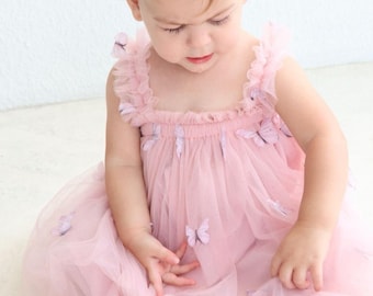 Dusty Pink Tulle Fairy Dress – Sparkle Baby Dress, Butterflies