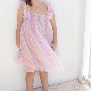 9M - 6T - Pink pastel Rainbow tulle dress, baby tulle dress, Fairy Dress, First birthday dress, Toddler photo dress, Unicorn