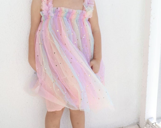 Girls Pastel Colors Dress Girls Rainbow Dress Girls Unicorn Color Dress