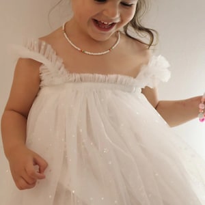 Holographic Stars Princess Dress: White Toddler Birthday Outfit (6m-2T)