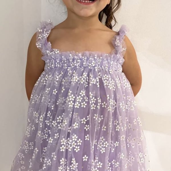 6M- 6Y Purple Daisy Dress, Small flower dress, Purple Dress, Birthday dress girl, Flower Girl Dress, Princess Dress, Baby Tulle Dress