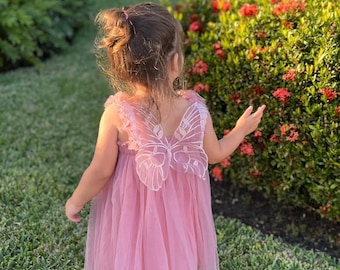 6M-6Y Butterfly Dusty Pink dress, Pink Dress,  Fairy Dress, First birthday dress, Toddler photo dress, Princess Dress, Spring Dress