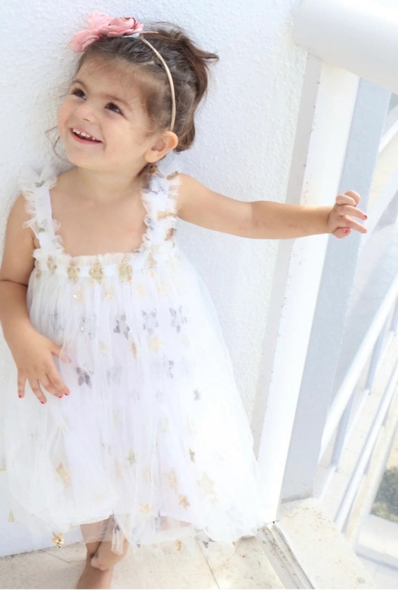 9M 6 jaar witte jurk met gouden en zilveren sterren glitterjurk baby jurk eerste verjaardag peuterfotojurk 4 juli prinses Etsy Nederland
