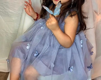 RESTOCK 3M-6Y Blue Baby Dress, Butterfly Dress, Fairy Dress baby, Princess Dress,  Fairy First Birthday,  Easter dress baby, Butterfly tulle
