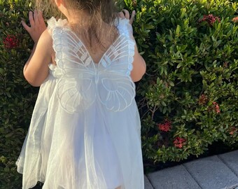 3Y-5Y Butterfly White tulle dress, Fairy Dress, First birthday dress,Princess Dress, Plain White Dress, Flower girl Dress