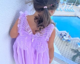 6M-6Y Butterfly Purple tulle dress, Encanto Dress, Fairy Dress, First birthday dress,Princess Dress, Lilac Dress, Flower girl Dress