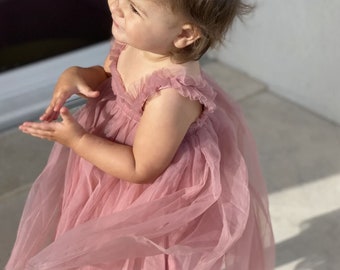 9m - 5Y Dusty Pink Kleid, Tüll Kleid rosa Baby, Kleid ersten Geburtstag, Prinzessinnen Kleid, Zweiter Geburtstag, Ostern Kleid, Frühling Fotos Kleinkind