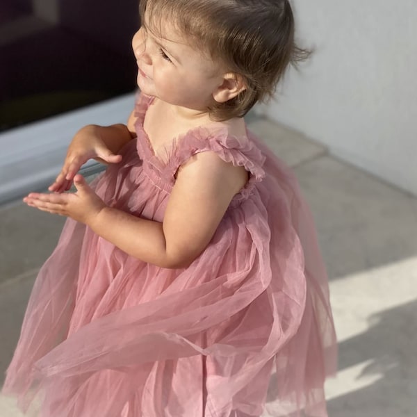 9m - 5Y Dusty Pink Dress, Tulle Dress pink baby, First Birthday dress, Princess dress, Second birthday, Easter Dress, Spring Photos Toddler
