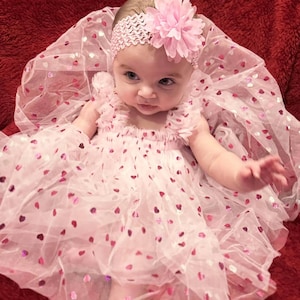 3M - 6Y Heart Pink Dress, Valentine Day&#39;s Dress, Princess dress, flower girls, Easter Dress toddler, First Birthday Dress, Dress with Hearts