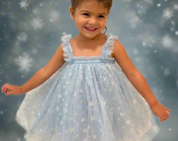Babyhug Short Sleeves Snowflakes Printed with Corsage Frock - Frozen Blue