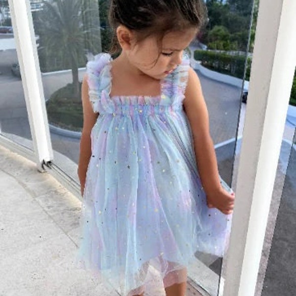 9M - 6Y - Blue pastel Rainbow tulle dress, baby tulle dress, Fairy Dress, First birthday dress, Toddler photo dress, Unicorn Dress, Princess