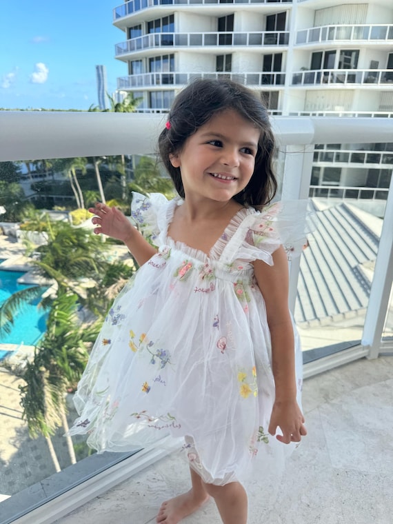 Vestito Bambina Farfalla Tulle - Ricamo Floreale, Senza Maniche, Per Feste - Foto 7