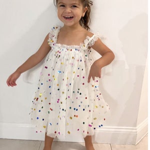 6M - 6Y Confetti Polka Dot Dress, White Baby Dress, First Birthday, Smash the cake, Princess dress, flower girl dress, Baptism Dress