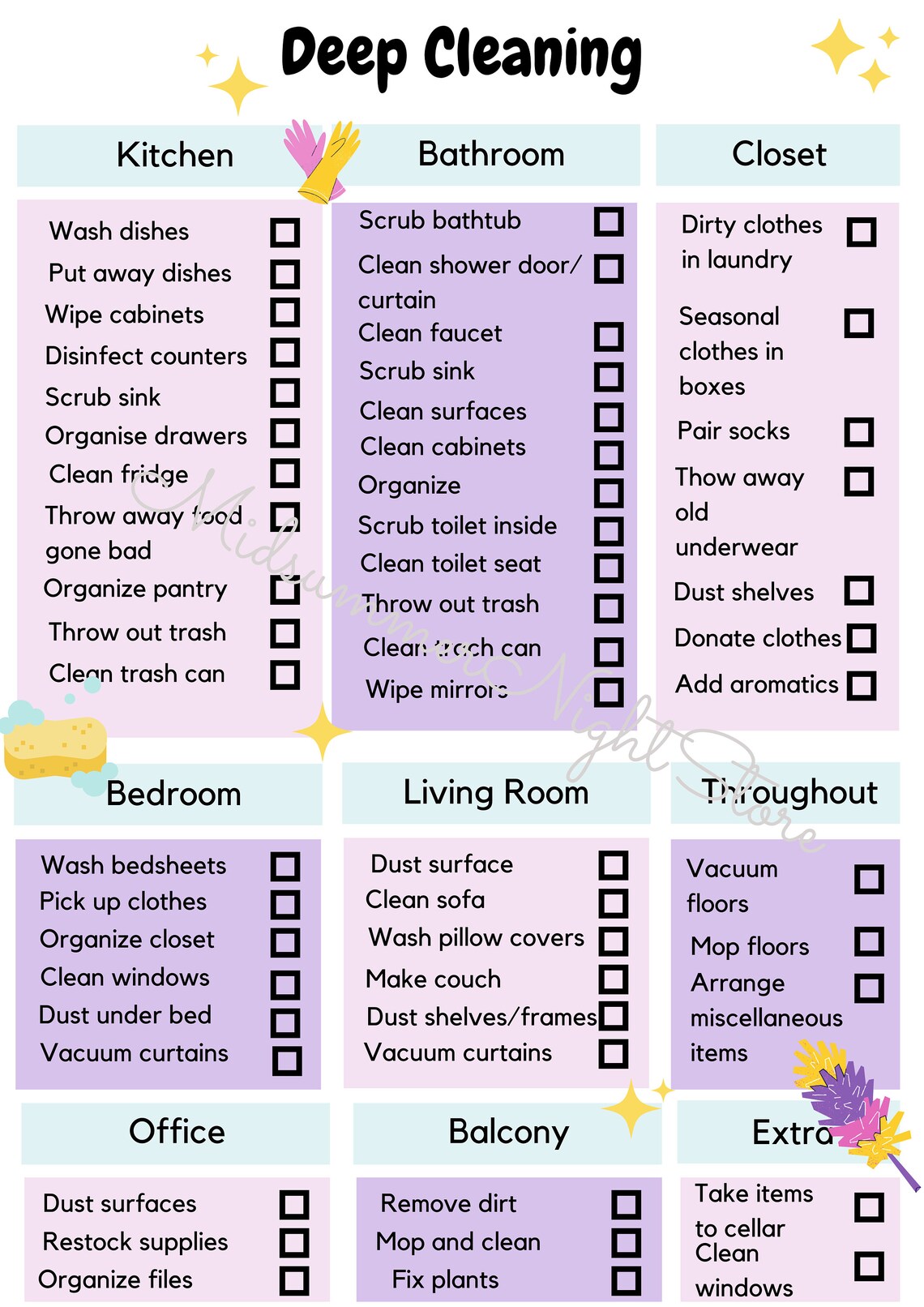 Deep Cleaning Checklist - Etsy