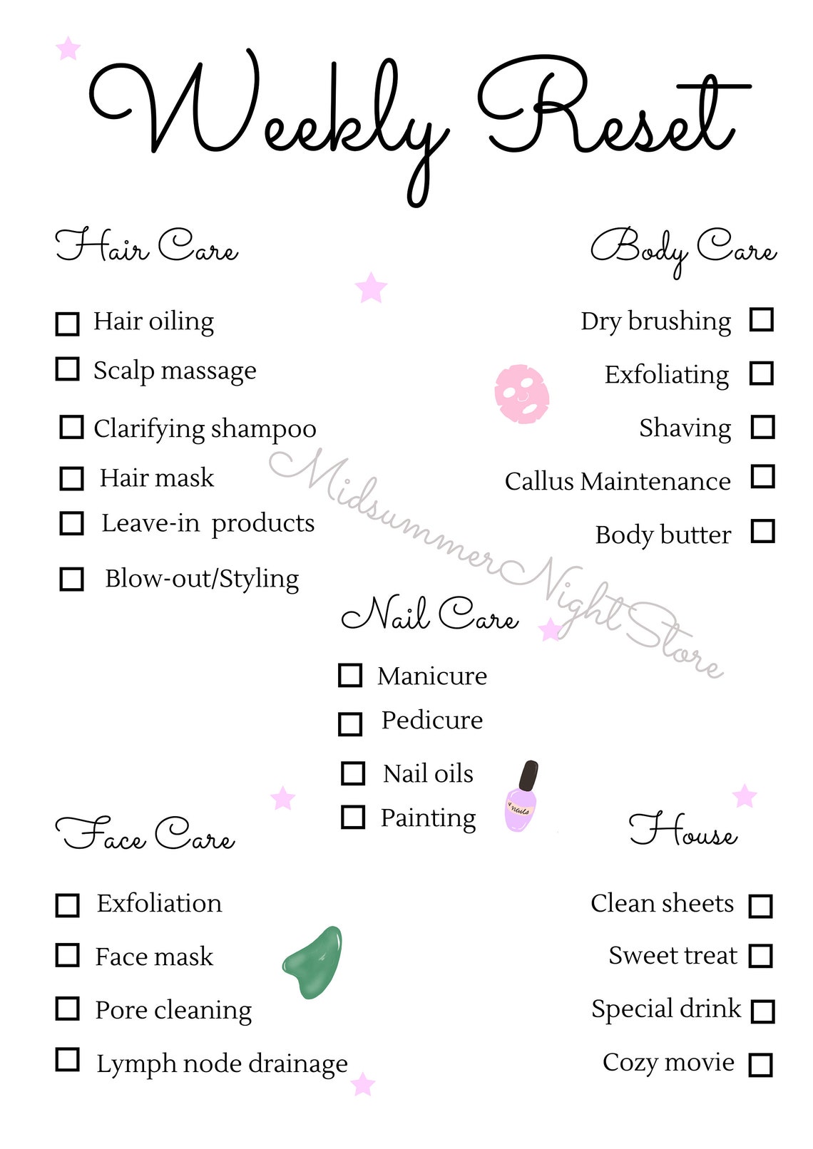 Weekly Reset Checklist for the Girls - Etsy